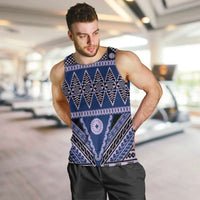 Vintage Bula Fiji Men Tank Top Prussian Blue Tapa Masi Motif
