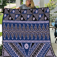 Vintage Bula Fiji Quilt Prussian Blue Tapa Masi Motif