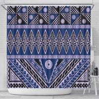 Vintage Bula Fiji Shower Curtain Prussian Blue Tapa Masi Motif