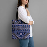 Vintage Bula Fiji Tote Bag Prussian Blue Tapa Masi Motif - Polynesian Pride
