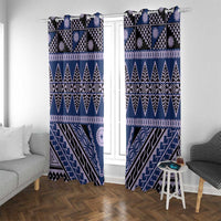 Vintage Bula Fiji Window Curtain Prussian Blue Tapa Masi Motif