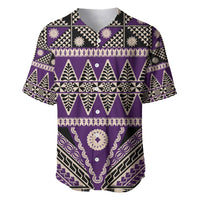 Vintage Bula Fiji Baseball Jersey Purple Tapa Masi Motif