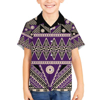 Vintage Bula Fiji Hawaiian Shirt Purple Tapa Masi Motif