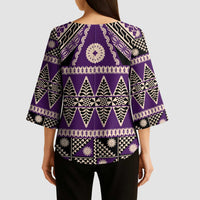 Vintage Bula Fiji Kimono Sleeve Blouse Purple Tapa Masi Motif - Polynesian Pride