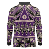 Vintage Bula Fiji Long Sleeve Polo Shirt Purple Tapa Masi Motif
