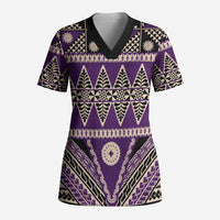 Vintage Bula Fiji Scrub Top Purple Tapa Masi Motif - Polynesian Pride