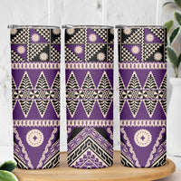 Vintage Bula Fiji Skinny Tumbler Purple Tapa Masi Motif
