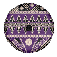 Vintage Bula Fiji Spare Tire Cover Purple Tapa Masi Motif