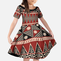 Vintage Bula Fiji Family Matching Short Sleeve Bodycon Dress and Hawaiian Shirt Red Tapa Masi Motif