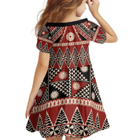Vintage Bula Fiji Family Matching Short Sleeve Bodycon Dress and Hawaiian Shirt Red Tapa Masi Motif