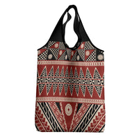 Vintage Bula Fiji Grocery Bag Red Tapa Masi Motif