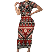 Vintage Bula Fiji Short Sleeve Bodycon Dress Red Tapa Masi Motif