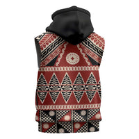 Vintage Bula Fiji Sleeveless Hoodie Red Tapa Masi Motif - Polynesian Pride