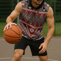 Vintage Bula Fiji Sleeveless Hoodie Red Tapa Masi Motif - Polynesian Pride