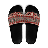Vintage Bula Fiji Slide Sandals Red Tapa Masi Motif - Polynesian Pride