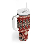 Vintage Bula Fiji Tumbler With Handle Red Tapa Masi Motif