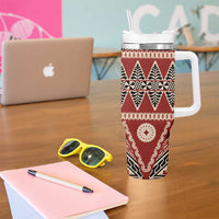 Vintage Bula Fiji Tumbler With Handle Red Tapa Masi Motif