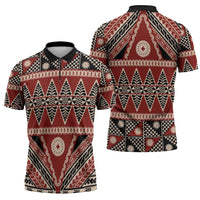 Vintage Bula Fiji Zipper Polo Shirt Red Tapa Masi Motif - Polynesian Pride