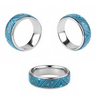 Vintage Bula Fiji Classic Ring Blue Tapa Motif Fijian Tribal Masi - Polynesian Pride