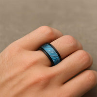 Vintage Bula Fiji Spinner Ring Blue Tapa Motif Fijian Tribal Masi - Polynesian Pride