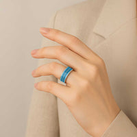 Vintage Bula Fiji Classic Ring Blue Tapa Motif Fiji Traditional Masi Pattern - Polynesian Pride