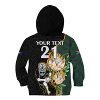 Custom South Africa Protea and New Zealand Kid Hoodie Go All Black-Springboks Rugby with Kente And Maori LT9 - Polynesian Pride