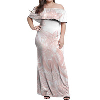 Polynesian Tribal Plumeria Lotu Tamaiti Off Shoulder Maxi Dress Pastel Blush - Polynesian Pride