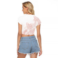 Polynesian Tribal Plumeria Lotu Tamaiti Raglan Cropped T Shirt Pastel Blush - Polynesian Pride