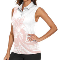 Polynesian Tribal Plumeria Lotu Tamaiti Women Sleeveless Polo Shirt Pastel Blush - Polynesian Pride