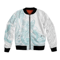 Polynesian Tribal Plumeria Lotu Tamaiti Bomber Jacket Pastel Cyan - Polynesian Pride