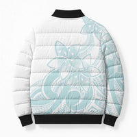 Polynesian Tribal Plumeria Lotu Tamaiti Bomber Puffer Jacket Pastel Cyan LT9 - Polynesian Pride