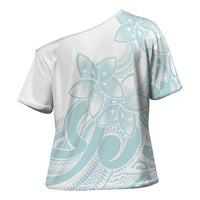 Polynesian Tribal Plumeria Lotu Tamaiti Cross Shoulder Shirt Pastel Cyan - Polynesian Pride