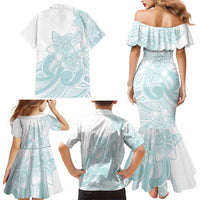 Polynesian Tribal Plumeria Lotu Tamaiti Family Matching Mermaid Dress and Hawaiian Shirt Pastel Cyan LT9 - Polynesian Pride