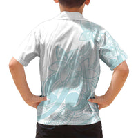 Polynesian Tribal Plumeria Lotu Tamaiti Family Matching Off Shoulder Maxi Dress and Hawaiian Shirt Pastel Cyan - Polynesian Pride