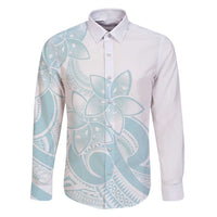 Polynesian Tribal Plumeria Lotu Tamaiti Family Matching Short Sleeve Bodycon Dress and Hawaiian Shirt Pastel Cyan LT9 Dad's Shirt - Long Sleeve Cyan - Polynesian Pride