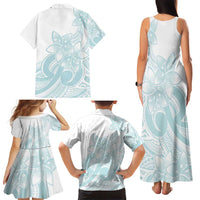 Polynesian Tribal Plumeria Lotu Tamaiti Family Matching Tank Maxi Dress and Hawaiian Shirt Pastel Cyan - Polynesian Pride