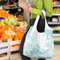 Polynesian Tribal Plumeria Lotu Tamaiti Grocery Bag Pastel Cyan - Polynesian Pride