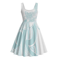 Polynesian Tribal Plumeria Lotu Tamaiti Midi Dress Pastel Cyan - Polynesian Pride