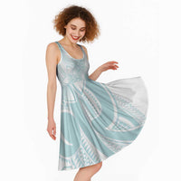 Polynesian Tribal Plumeria Lotu Tamaiti Midi Dress Pastel Cyan - Polynesian Pride