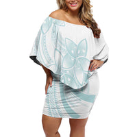 Polynesian Tribal Plumeria Lotu Tamaiti Off Shoulder Short Dress Pastel Cyan - Polynesian Pride