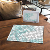 Polynesian Tribal Plumeria Lotu Tamaiti Puzzle Pastel Cyan - Polynesian Pride