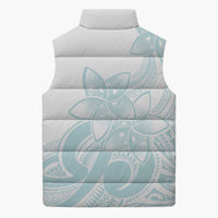 Polynesian Tribal Plumeria Lotu Tamaiti Sleeveless Puffer Jacket Pastel Cyan - Polynesian Pride