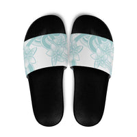 Polynesian Tribal Plumeria Lotu Tamaiti Slide Sandals Pastel Cyan - Polynesian Pride