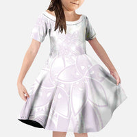 Polynesian Tribal Plumeria Lotu Tamaiti Family Matching Short Sleeve Bodycon Dress and Hawaiian Shirt Pastel Mauve LT9 Daughter's Dress Mauve - Polynesian Pride