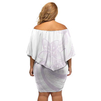 Polynesian Tribal Plumeria Lotu Tamaiti Off Shoulder Short Dress Pastel Mauve - Polynesian Pride