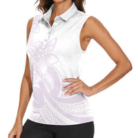 Polynesian Tribal Plumeria Lotu Tamaiti Women Sleeveless Polo Shirt Pastel Mauve - Polynesian Pride