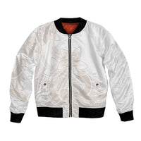 Polynesian Tribal Plumeria Lotu Tamaiti Bomber Jacket Pastel Nude - Polynesian Pride