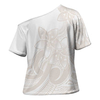 Polynesian Tribal Plumeria Lotu Tamaiti Cross Shoulder Shirt Pastel Nude - Polynesian Pride
