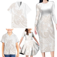 Polynesian Tribal Plumeria Lotu Tamaiti Family Matching Long Sleeve Bodycon Dress and Hawaiian Shirt Pastel Nude LT9 - Polynesian Pride