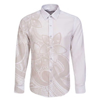 Polynesian Tribal Plumeria Lotu Tamaiti Family Matching Short Sleeve Bodycon Dress and Hawaiian Shirt Pastel Nude LT9 Dad's Shirt - Long Sleeve Nude - Polynesian Pride